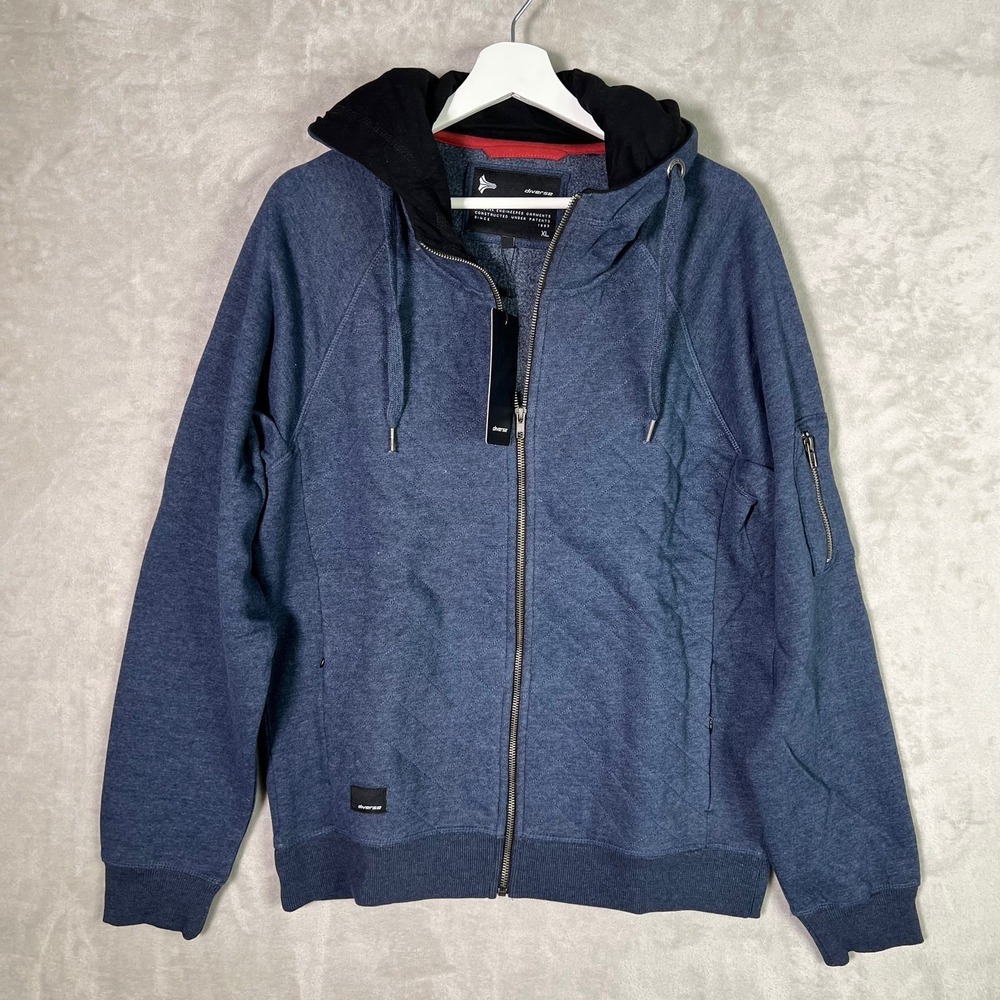 Diverse Tormen II Full Zip Hoodie XL Navy Melange Quilted Fleece Utility Jacket‎